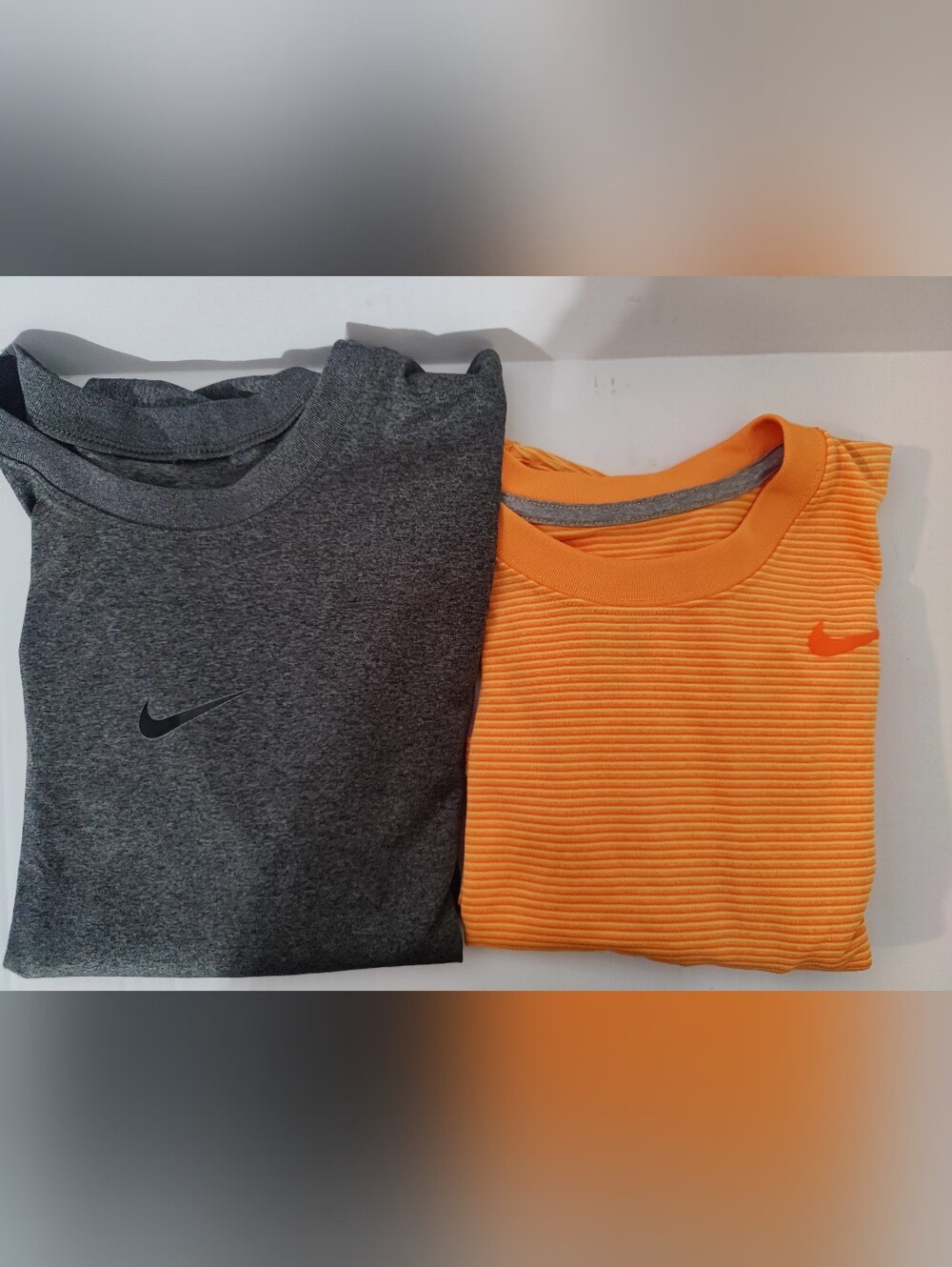 Lot of 2 Nike Dri Fit Athletic Shirts Men's Small Gray Black and Orange Striped
